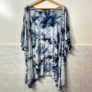 Made By Johnny Tie Dye Navy White Open Front Kimono Women’s L Beach Retro Resort